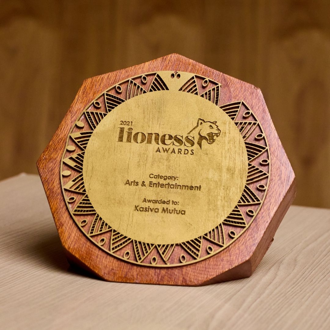 Engraved wooden corporate award plaque, Lioness Awards