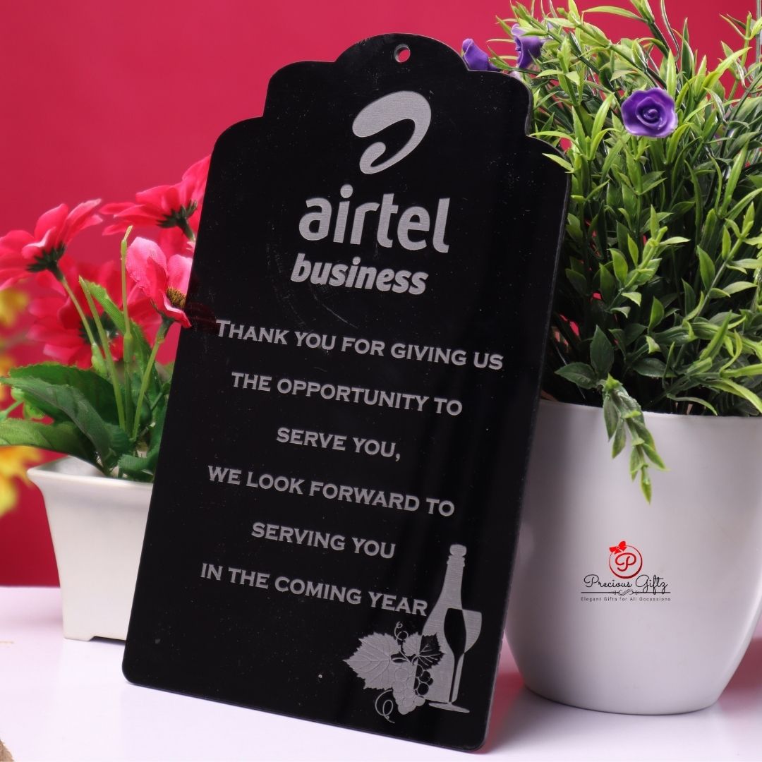 Black acrylic engraved corporate appreciation card